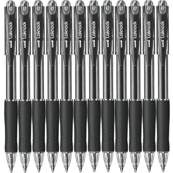 Uni-Ball SN-100 Laknock Retractable Ballpoint Pen Fine 0.7mm Black Box 12
