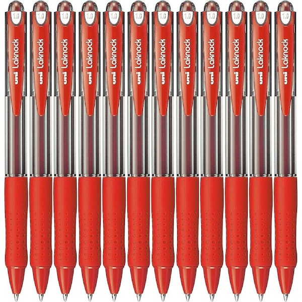 Uni-Ball SN-100 Laknock Retractable Ballpoint Pen Medium 1.0mm Red Box 12