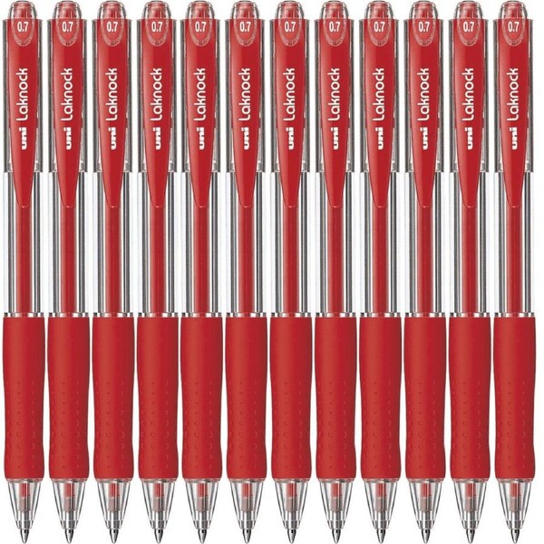 Uni-Ball SN-100 Laknock Retractable Ballpoint Pen Fine 0.7mm Red Box 12