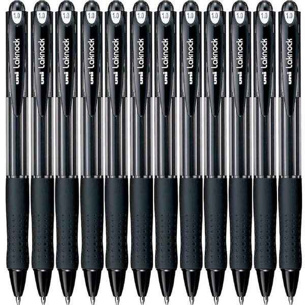 Uni-Ball SN-100 Laknock Retractable Ballpoint Pen Medium 1.0mm Black Box 12