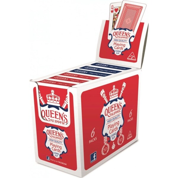6 Decks Queen's Slipper 52's Playing Cards Blue/Red Bulk