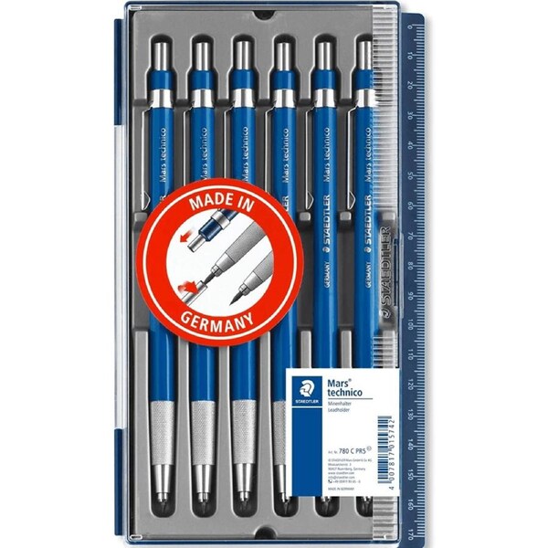 Staedtler 780-C Mars Technico Leadholder Pencil 2mm Integrated Lead Sharpener 6 Pack Case