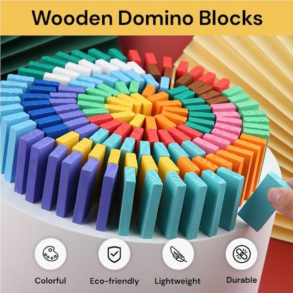 120PCS Wooden Domino Blocks Tiles Tumbling Dominoes Knock Down Games Toys