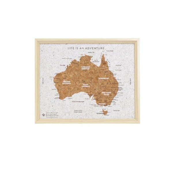 Splosh Travel Map Desk 27x22cm Cork Framed Board with Pins AUSTRALIA TVB06