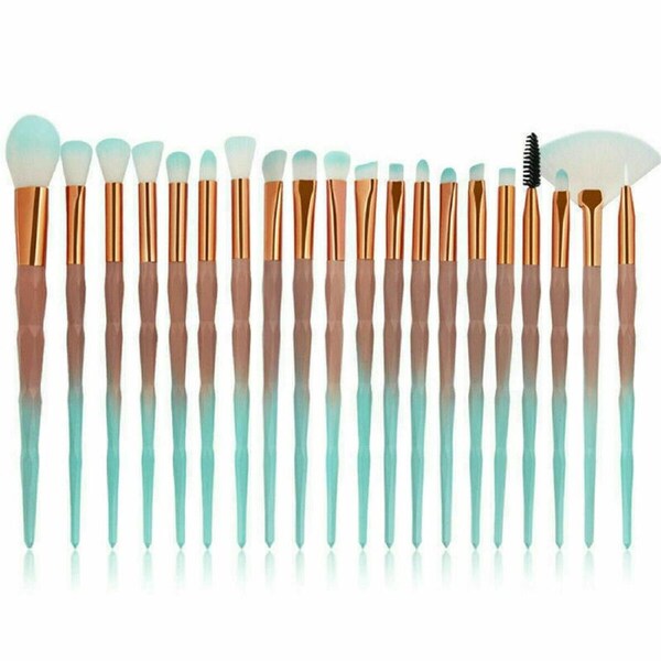 20PCS Eye Make-up Brushes Diamond Unicorn Eyeshadow Eyebrow Blending Brush Set - 20pcs Green Brown