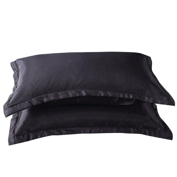 2X Satin Silk Pillow Cases Cushion Cover Pillowcase Home Decor Luxury Bedding - Black