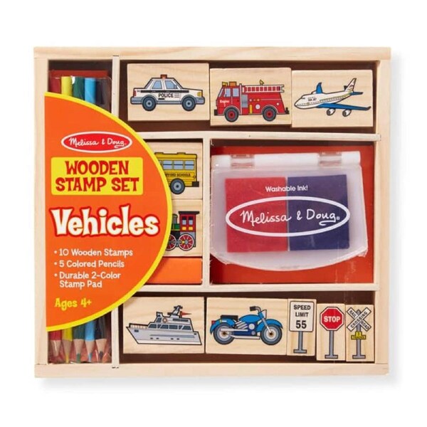 Melissa & Doug - Wooden Stamp Set - Vehicles