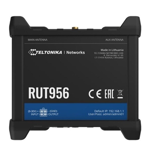 Teltonika RUT956 Industrial Cellular Router, Dual-SIM Cellular 4G LTE, WAN Failover with 4x Ethernet Ports, GPS, 2-Year Warranty, PSU included