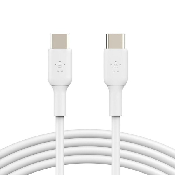 Belkin BoostCharge USB-C to USB-C Cable (2m/6.6ft) - White (CAB003bt2MWH), 60W Fast Charge, 480Mbps, 8,000+ bends tested, PVC Cable Jacket, 2YR.