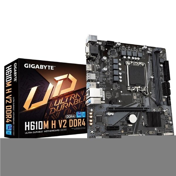 Gigabyte H610M H V2 DDR4 1.0 LGA 1700 mATX Motherboard, 2x DDR4 ~64GB, 1x PCI-E x16, 1x PCI-E x1, 1x M.2, 4x SATA, 2x USB 3.2, 4x USB 2.0