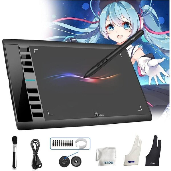 Graphics Drawing Tablets, UGEE M708 10 X 6 Inch Large Active Area Drawing Tablet with 8 Hot Keys 8192 Levels Pen Graphic Tablets for Computer Digital Art Creation Sketch for Windows Mac Os and Linux