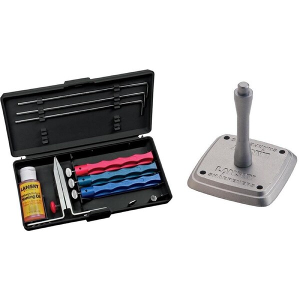 Lansky Standard Sharpening System 3 Hone Kit + Universal Mount Bundle