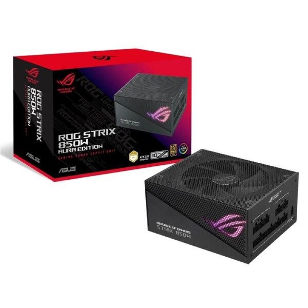 ASUS ROG-STRIX-AURA-850G-GAMING ROG STRIX 850W Gold Aura Edition, 80 Plus Gold, Fully Modular, Lambda A++ Certification,135mm Fan, Aura Sync, 10YW