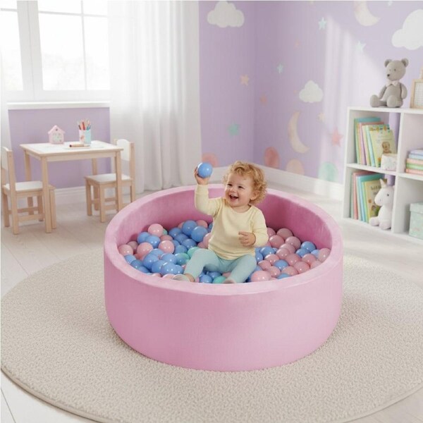 BoPeep Kids Ball Pit 90x30cm Foam Ocean Play Pool – Pink, with 200 Balls