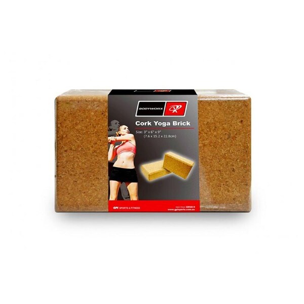 Bodyworx Cork Yoga/Pilates Gym Workout Fitness Stretching Brick 7x22x15cm