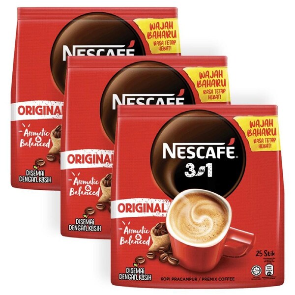 75pc Nescafe Original 3 In 1 Instant Coffee Sticks/Sachets Aromatic And Balanced
