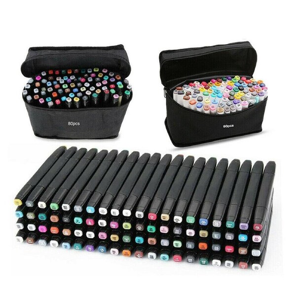 Ozoffer 80PCS Marker Pen Set Dual Heads Graphic Artist Craft Sketch TOUCH Markers Black