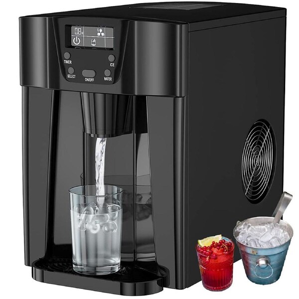 YOPOWER Countertop Ice Maker Water Dispenser, Portable Ice Cube Maker with Ice Scoop Black