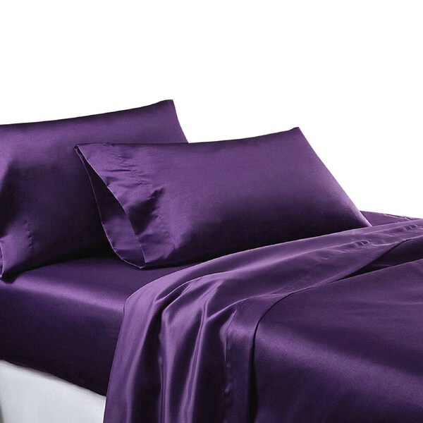 1000TC Silk Satin Sheet Pillowcase Sheet Purple King Single