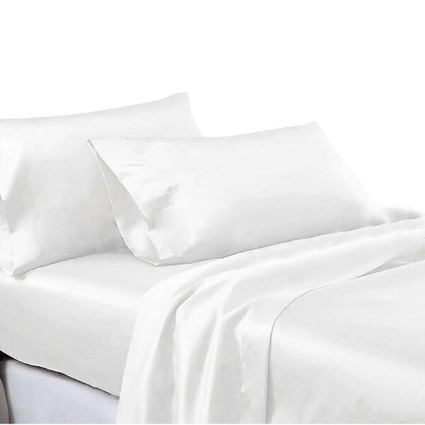 1000TC Silk Satin Sheet Pillowcase Sheet White Queen