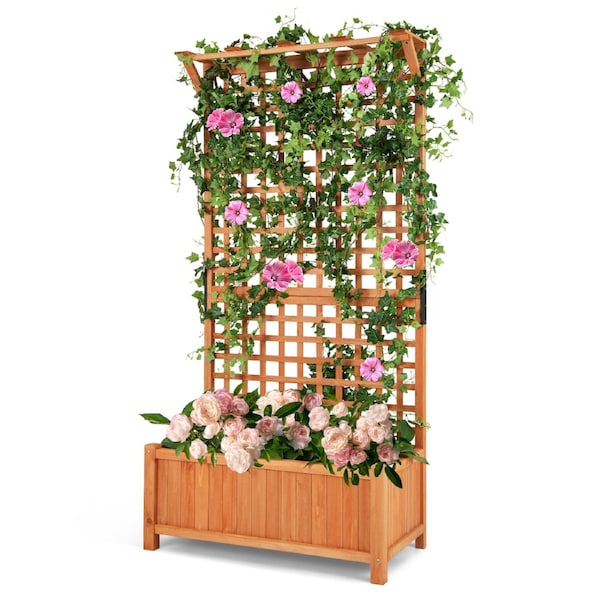 Giantex Raised Garden Bed Planter Box Climbing Plants Container w/Trellis &Hanging Roof
