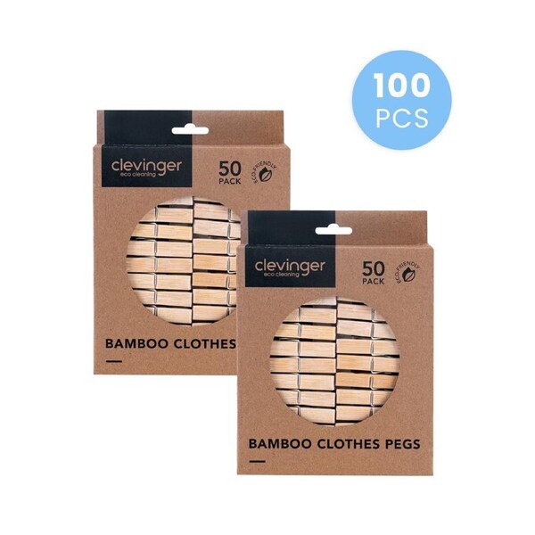 100 Pcs Eco Bamboo Clothes Pegs