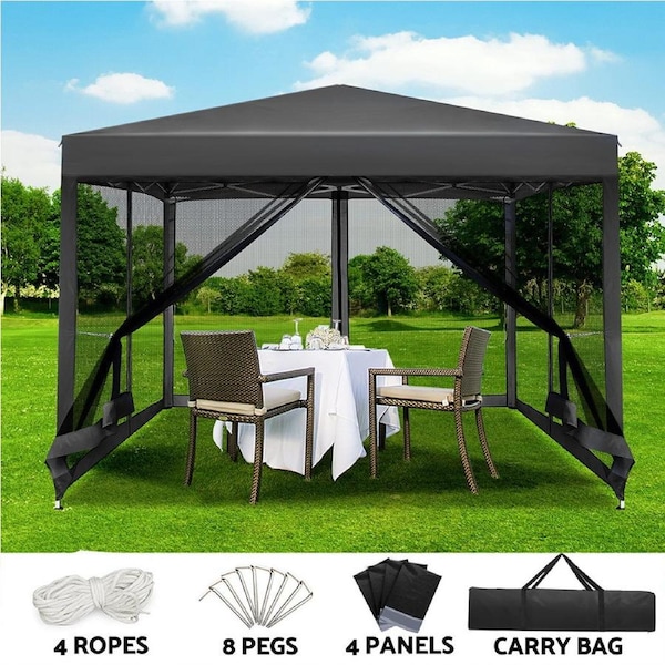 3x3m Gazebo InstaHut Pop Up Marquee Wedding Party Outdoor Camping Tent Canopy Shade Mesh Wall Grey