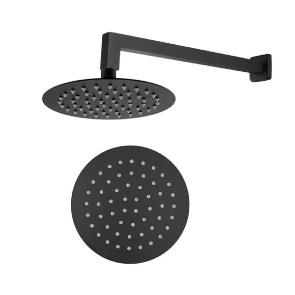 ACA 8" Rain WELS 200mm Round Shower Head Set With Wall Arm Black