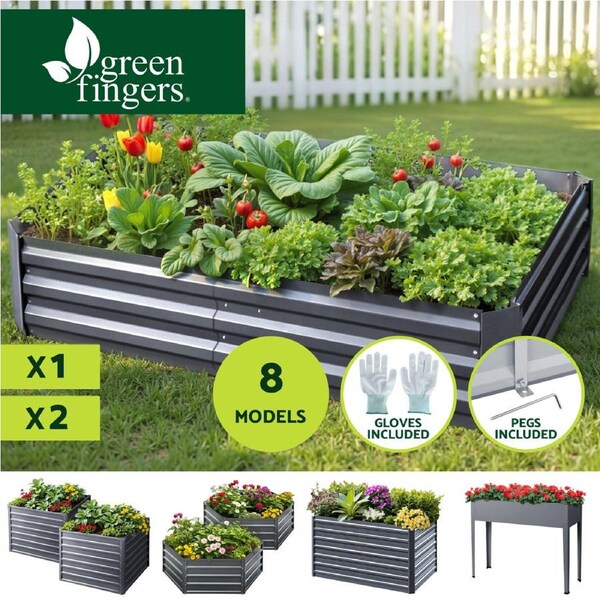 Green Fingers 150x90cm Galvanised Steel Raised Garden Bed Planter Aluminium Grey Model 2