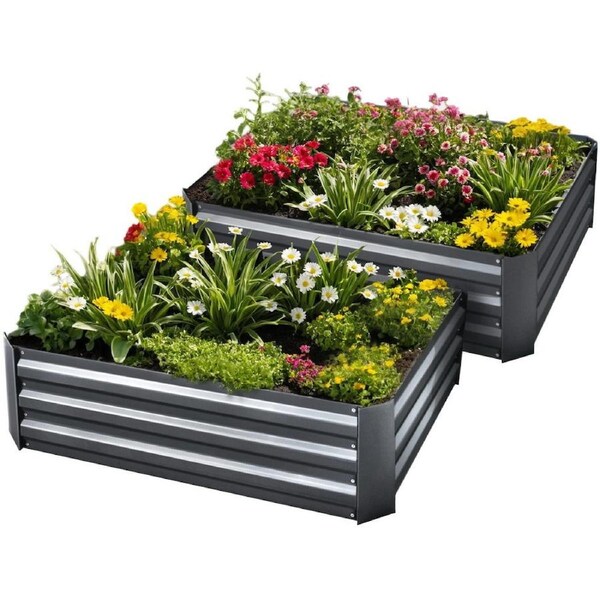 Green Fingers 150x90cm Galvanised Steel Raised Garden Bed Planter Aluminium Grey Model 3