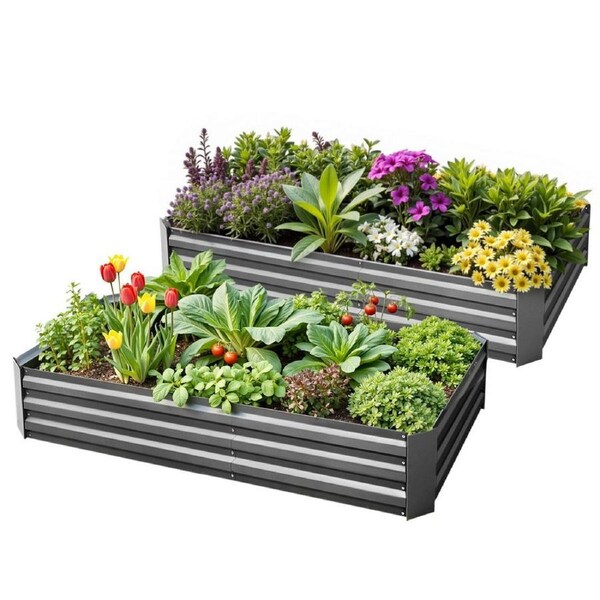 Green Fingers 150x90cm Galvanised Steel Raised Garden Bed Planter Aluminium Grey Model 4