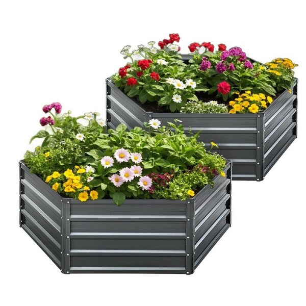 Green Fingers 150x90cm Galvanised Steel Raised Garden Bed Planter Aluminium Grey Model 6