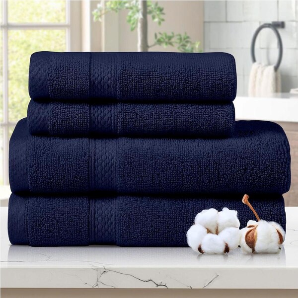 LINENOVA 4pcs 100% Cotton 650GSM Luxury Hand Face Towels Set 8 Colours Navy
