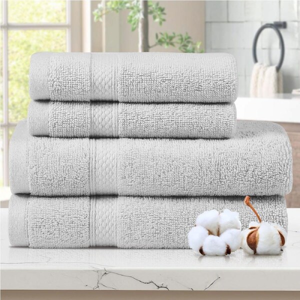 LINENOVA 4pcs 100% Cotton 650GSM Luxury Hand Face Towels Set 8 Colours Silver