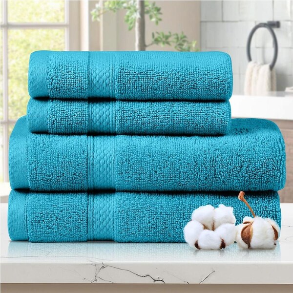 LINENOVA 4pcs 100% Cotton 650GSM Luxury Hand Face Towels Set 8 Colours Teal