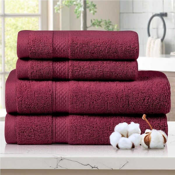 LINENOVA 4pcs 100% Cotton 650GSM Luxury Hand Face Towels Set 8 Colours Burgundy