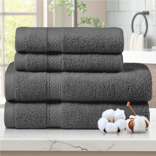 LINENOVA 4pcs 100% Cotton 650GSM Luxury Hand Face Towels Set 8 Colours Charcoal