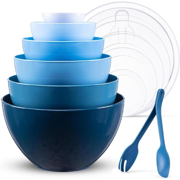 14 Pcs Mixing Bowls with Lids, Plastic Nested Bowl Set , Microwave Dishwasher Safe for Mixing Serving Baking Storing