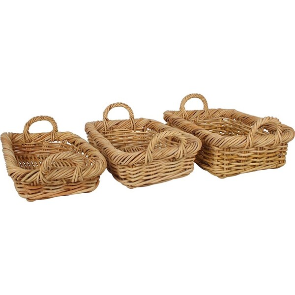 3pc Maine & Crawford Chelle 35/38/40cm Square Log Rattan Basket w/Handle Natural