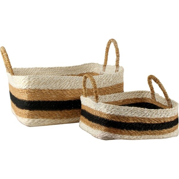2pc Maine & Crawford Izzy Stripe Jute 30/40cm Rectangle Basket Storage Organiser