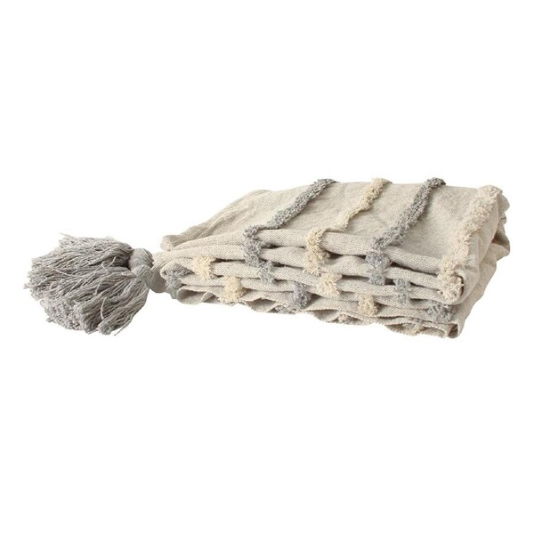 Maine & Crawford Izar 170x130cm Faux Mohair Sofa Throw Blanket w/ Fringing Beige