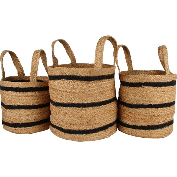 3pc Maine & Crawford Ovela Striped Jute 25/30/35cm Basket Storage Set Natural