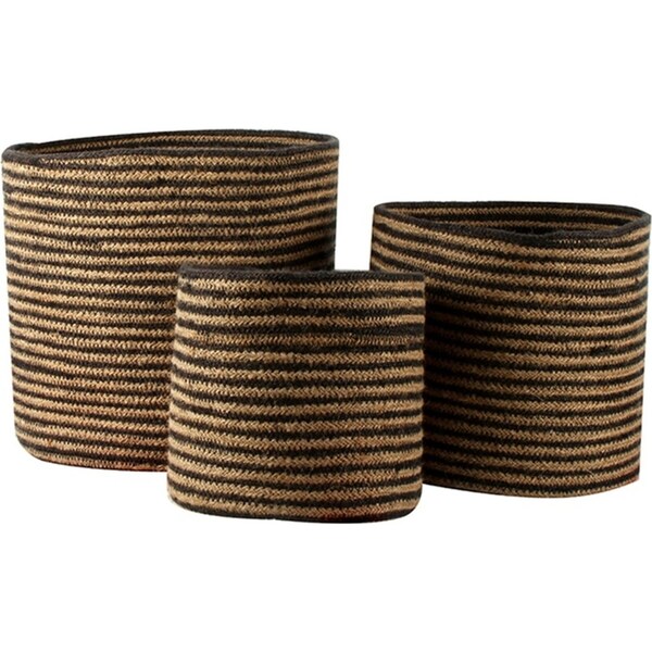 Maine & Crawford Maali 20/25/30cm Stripe Jute Round Laundry Basket Set Black