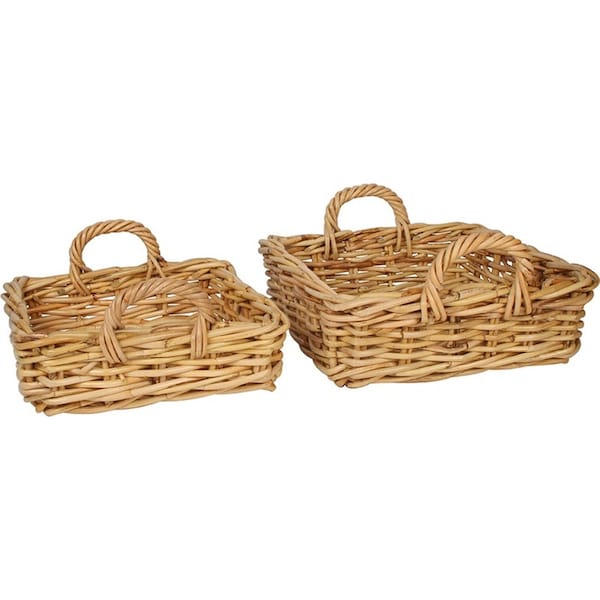 2pc Maine & Crawford Chelsy 38/40cm Rattan Rectangle Log Basket Storage w/Handle
