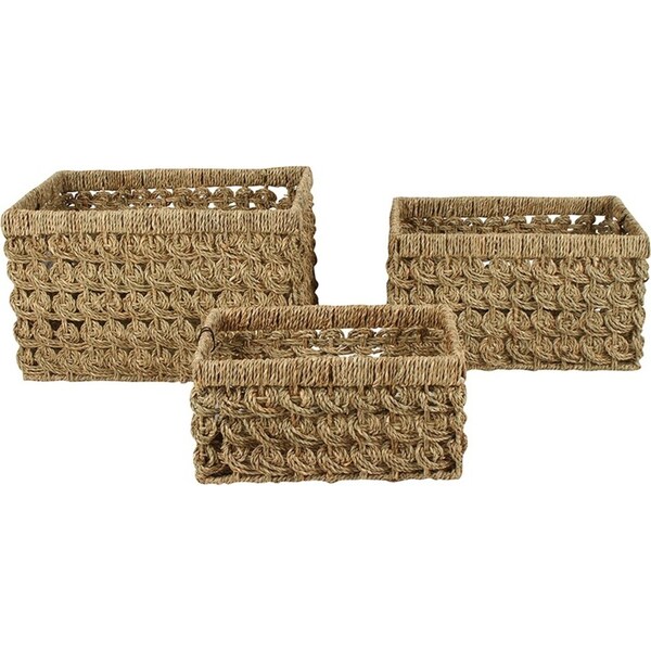 3pc Maine & Crawford Billi 30/35/40cm Rectangle Seagrass Basket Storage Natural