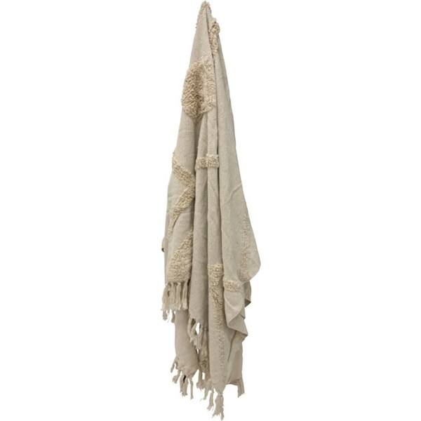 Maine & Crawford Faith 150x125cm Tufted Cotton Throw Blanket w/ Fringing Beige