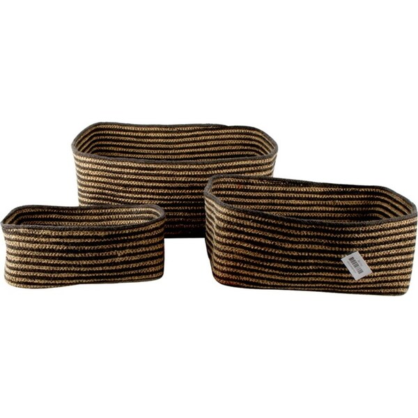 3pc Maine & Crawford Mabella Stripe Jute 30/35/40cm Laundry Basket Storage Black