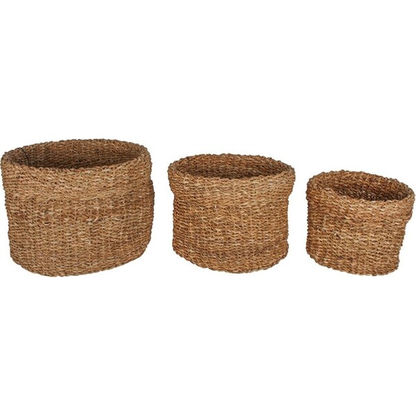 3pc Maine & Crawford Bremer 28/35/43cm Seagrass Round Storage Basket Set Natural