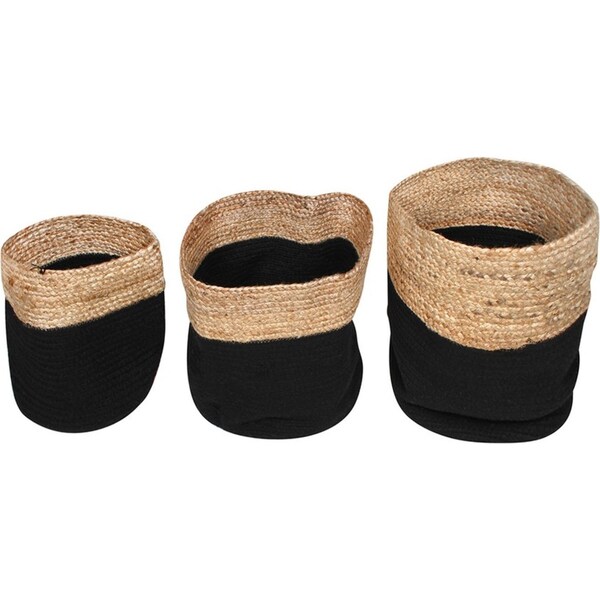 3pc Maine & Crawford Jute 25/30/35cm Basket Storage Organiser w/ Tassel Black