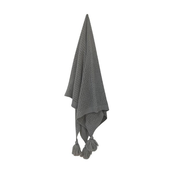 Maine & Crawford Hania 152x127cm Chunky Knit Throw Sofa Blanket w/ Tassels Stone
